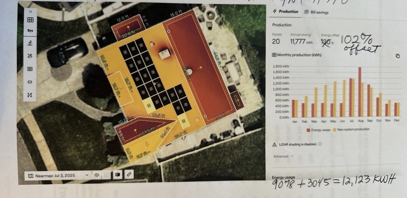 Aurora Solar roof layout 102% offset